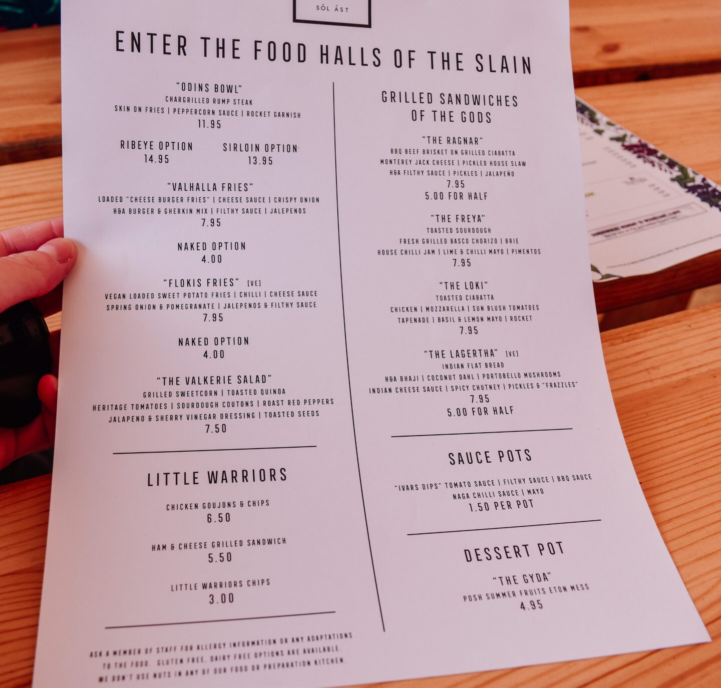 Thors tipi menu