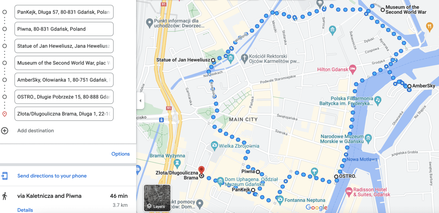 3 days in Gdańsk itinerary map