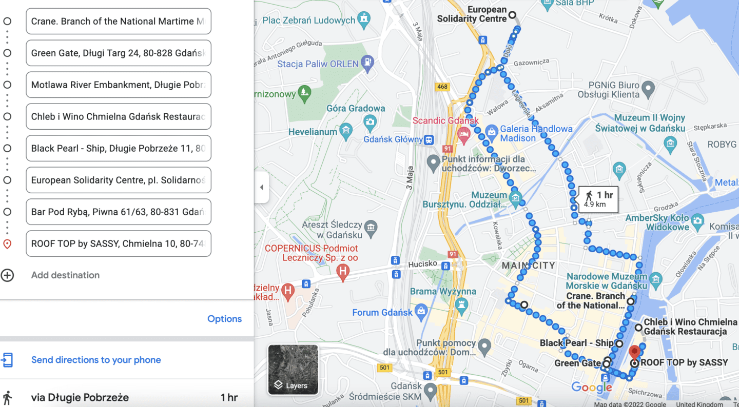 3 days in Gdańsk itinerary map
