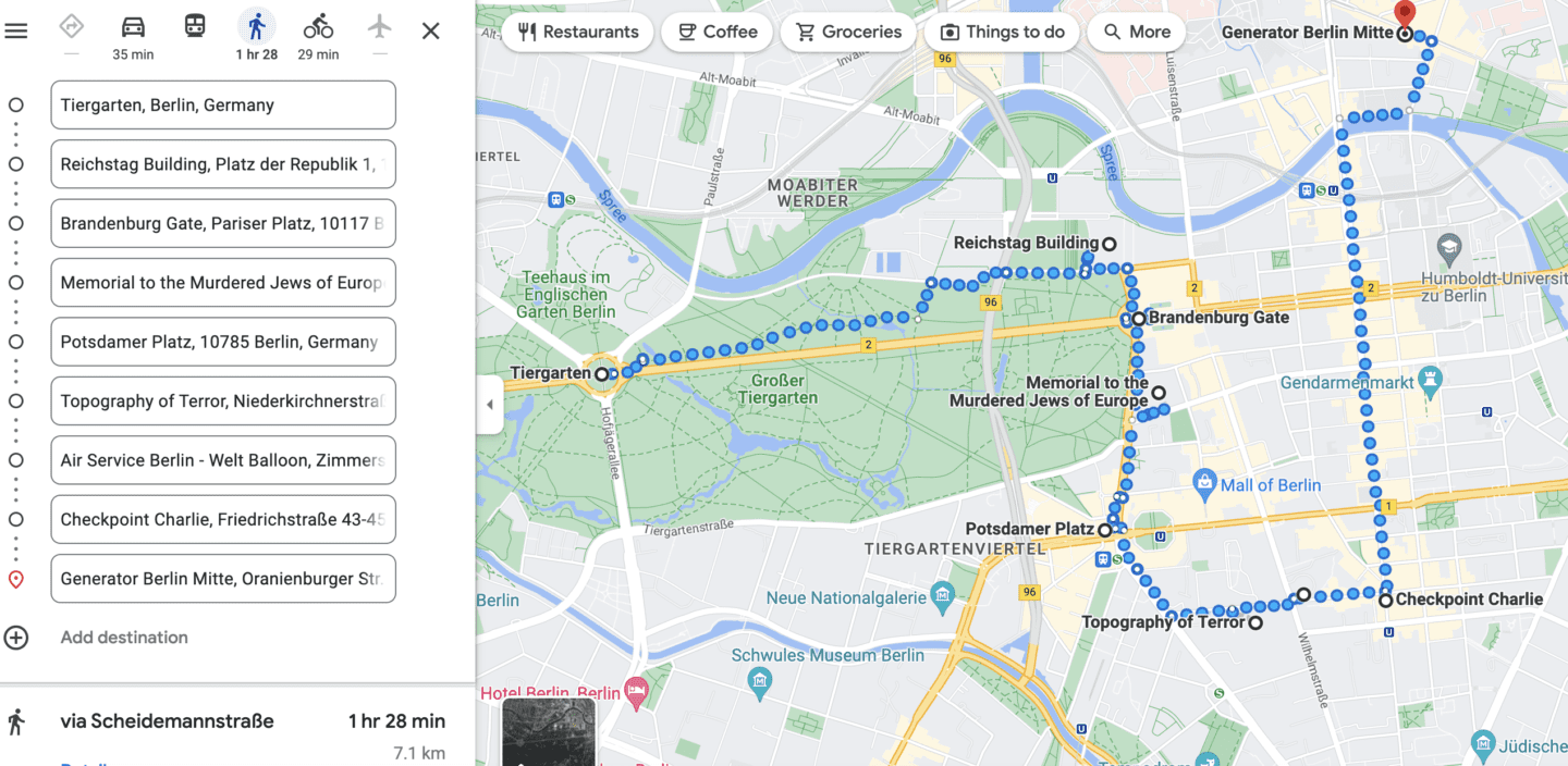Day 1 highlights - 2 days in Berlin map itinerary
