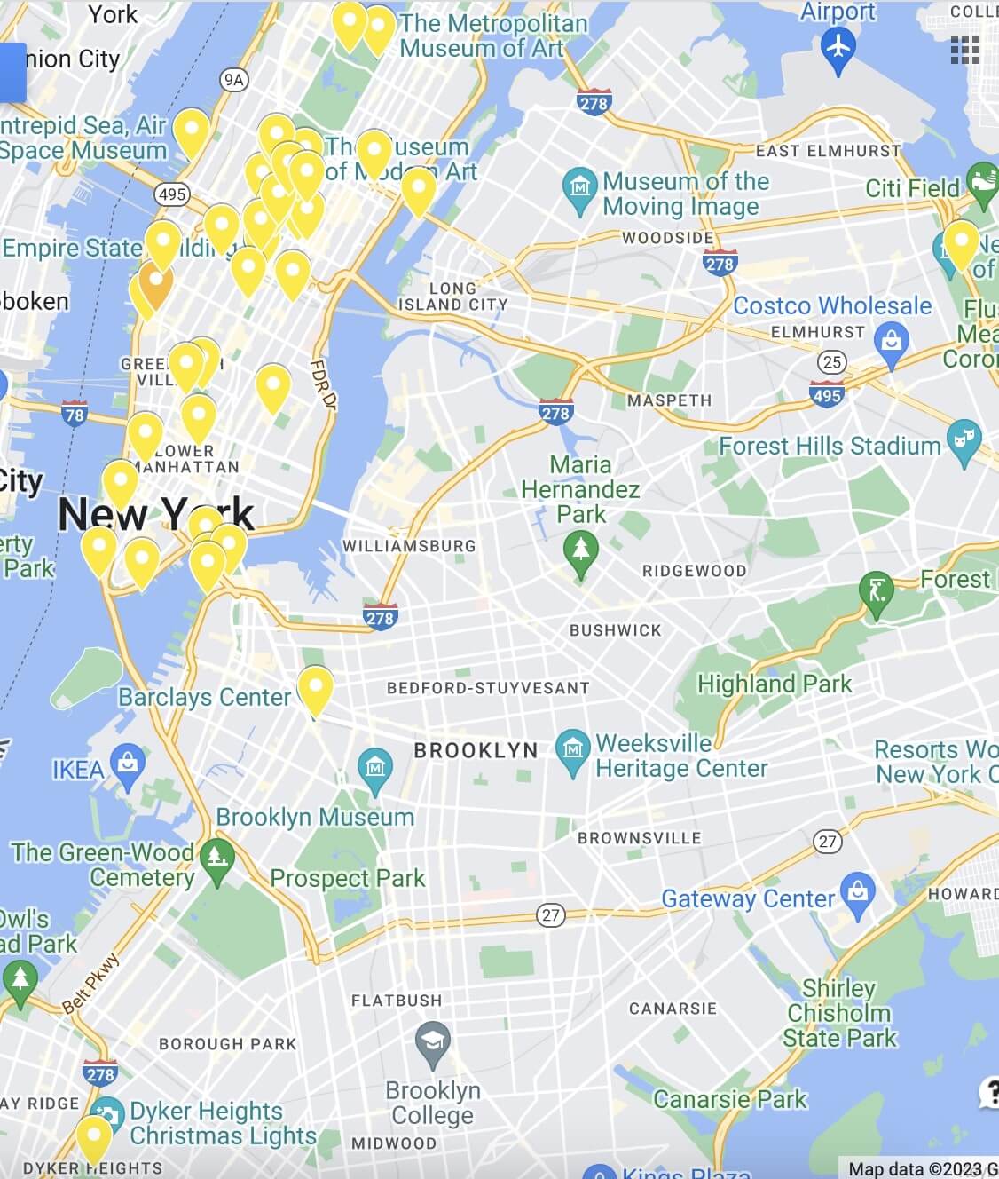 Fun things to do in New York at night map