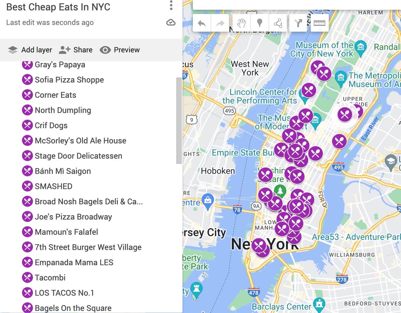 Best Cheap Eats In NYC map