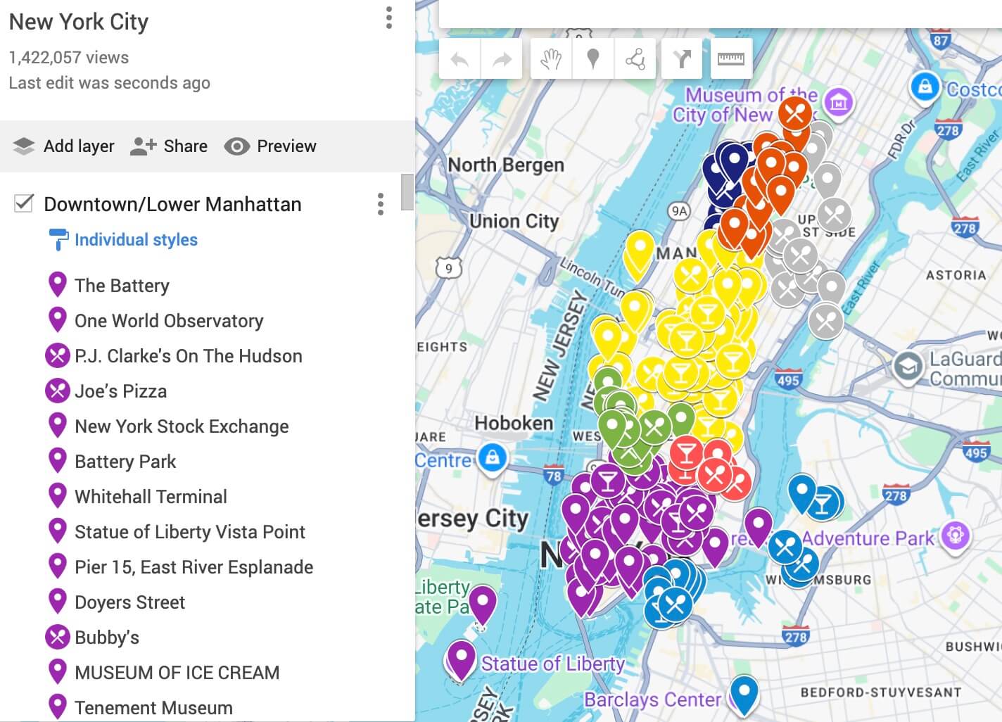 Google Maps New York itinerary planner