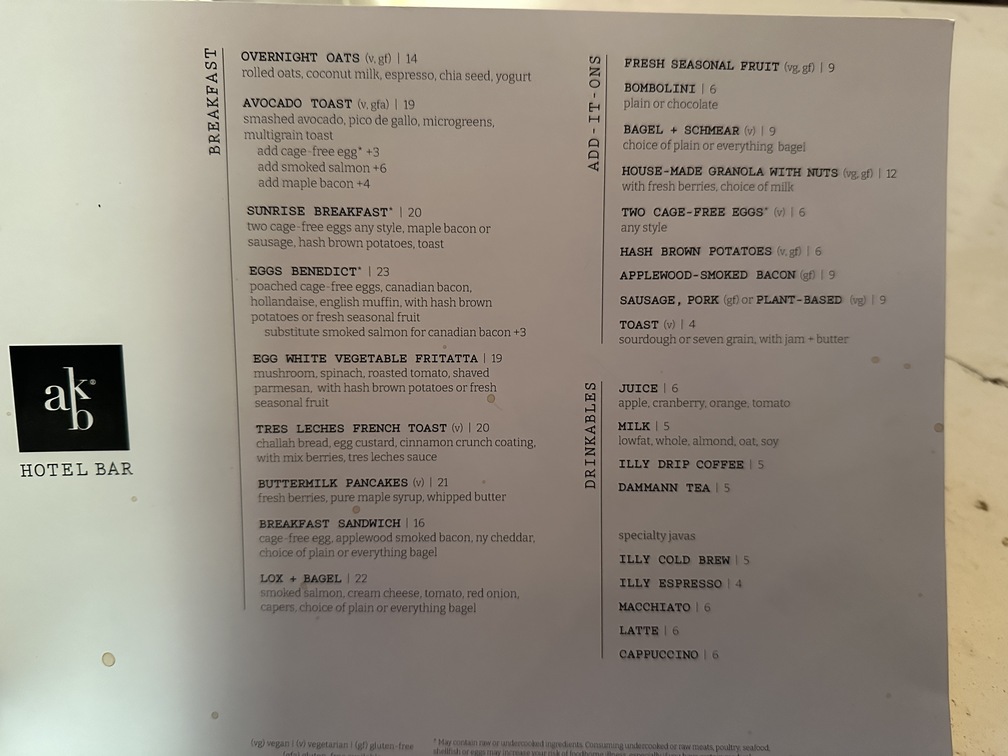 Archer AKB breakfast menu
